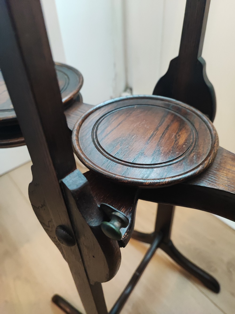 An antique oak  cake stand. View XI