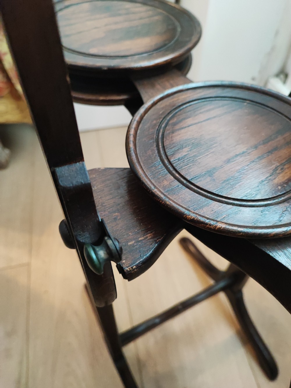 An antique oak  cake stand. View XII