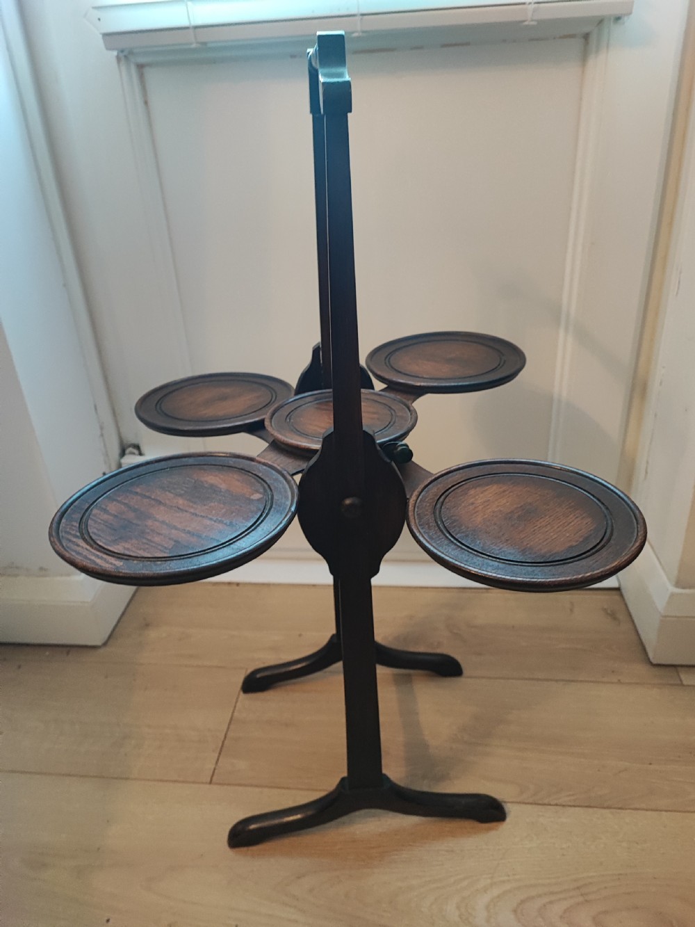 An antique oak  cake stand. View XIII