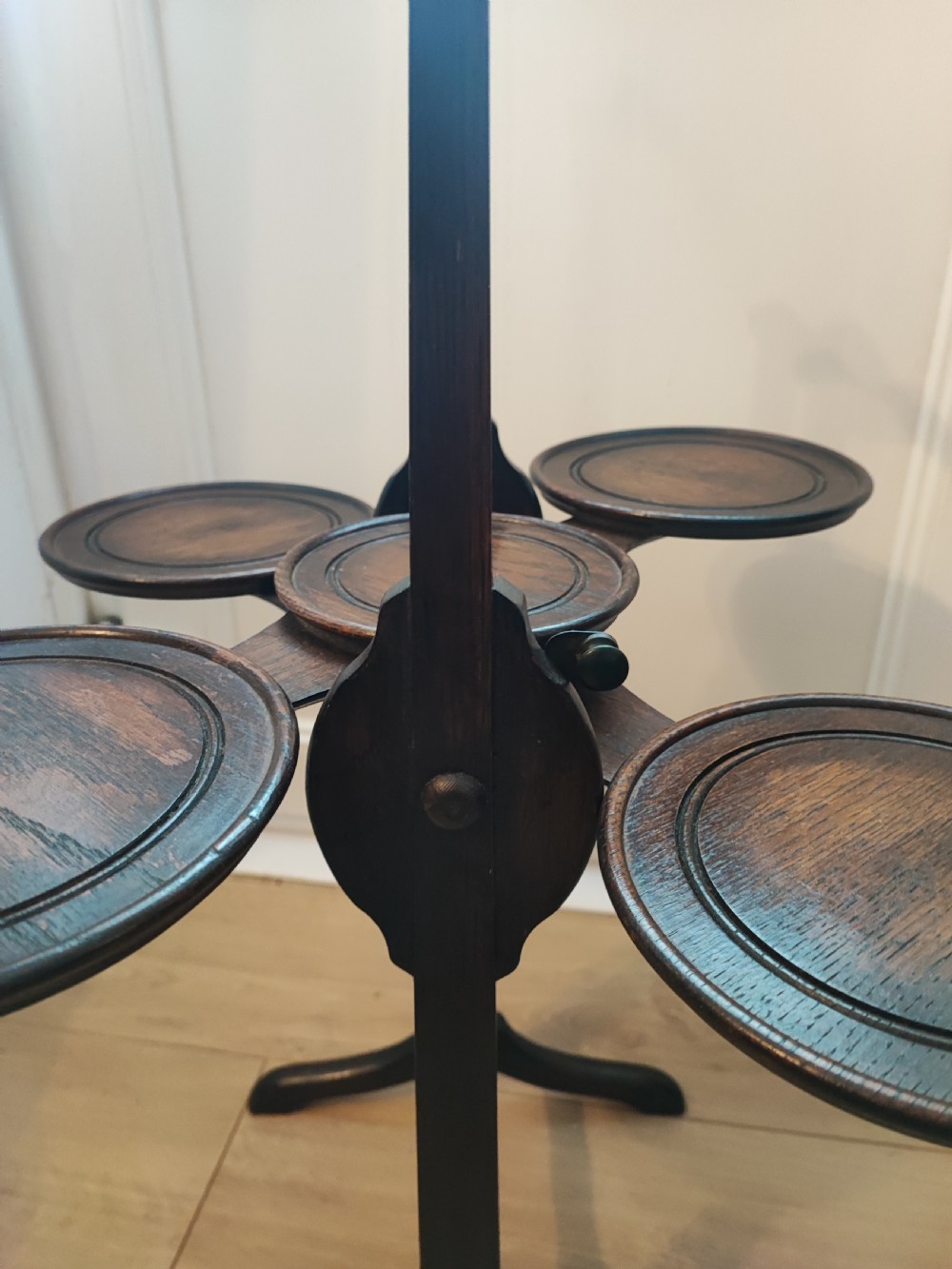 An antique oak  cake stand. View XIV