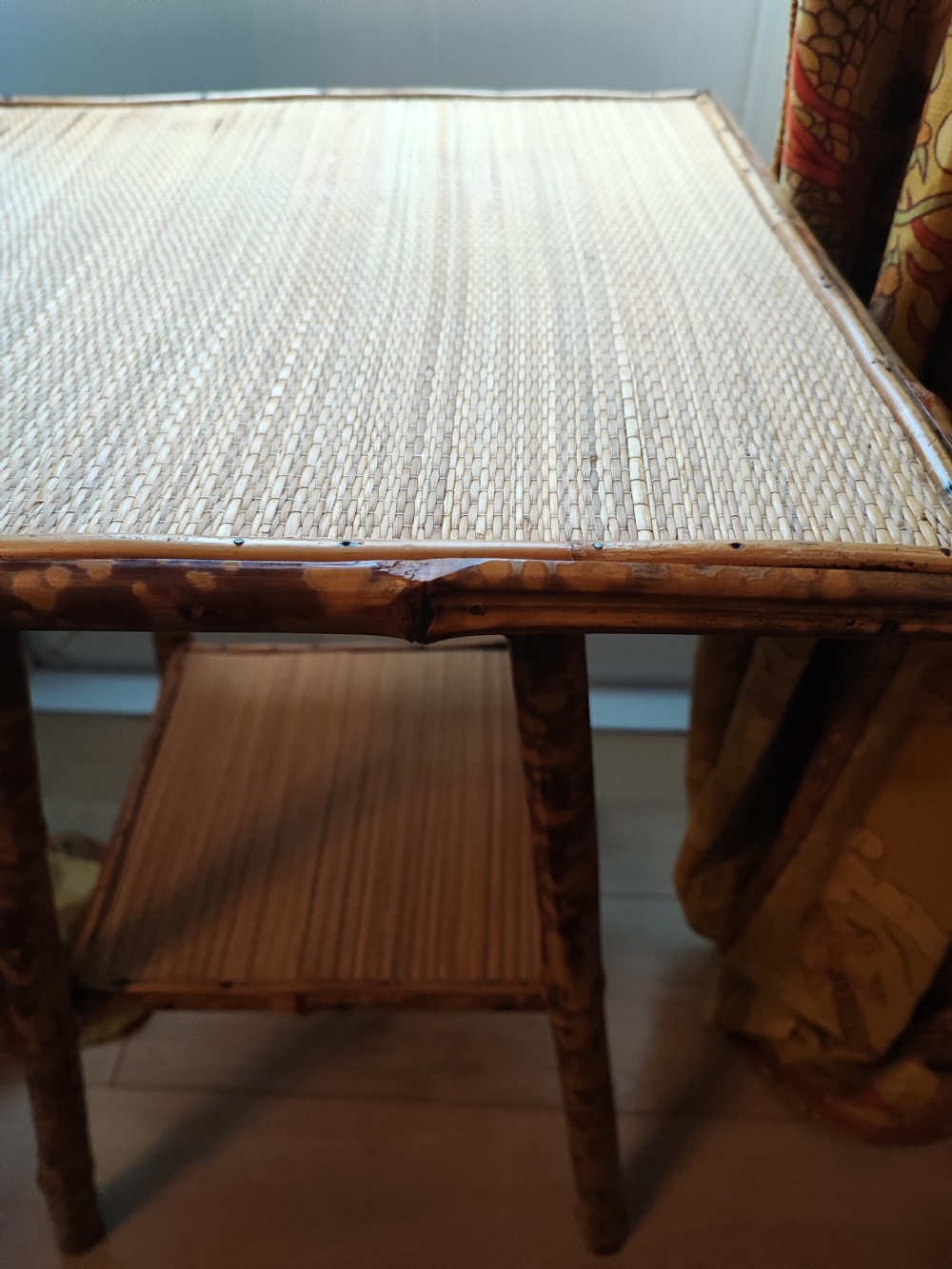 Victorian bamboo and rattan occasional table in the liberty style. View II