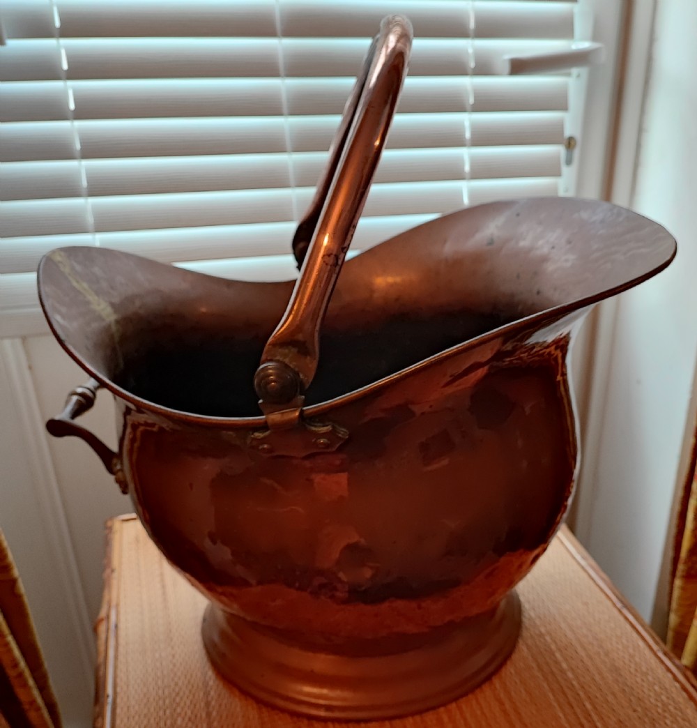 Victorian copper helmet coal or log bucket. View II