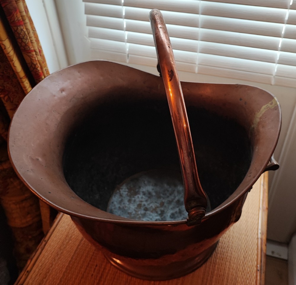 Victorian copper helmet coal or log bucket. View V