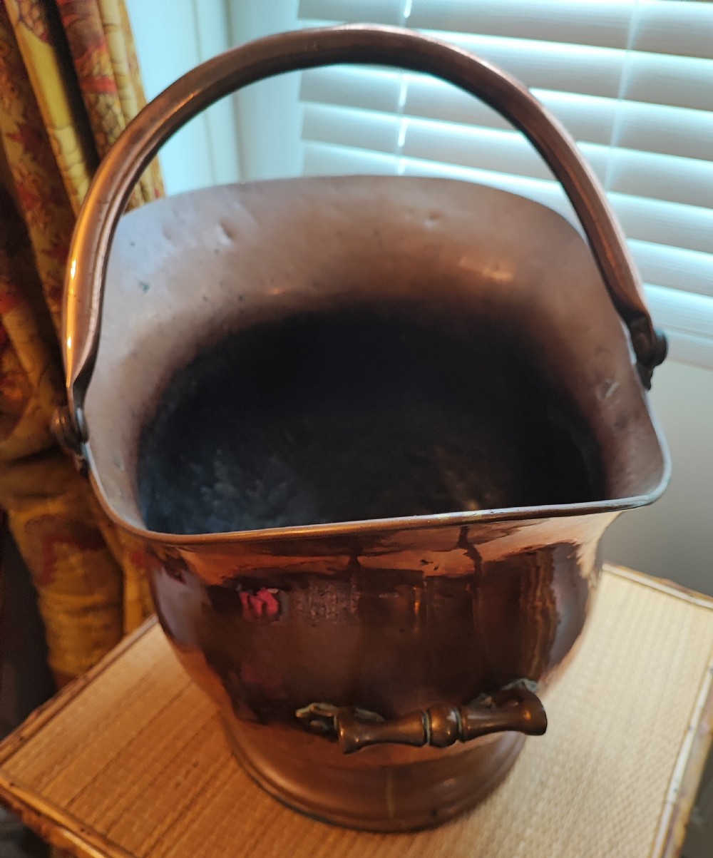 Victorian copper helmet coal or log bucket. View VI