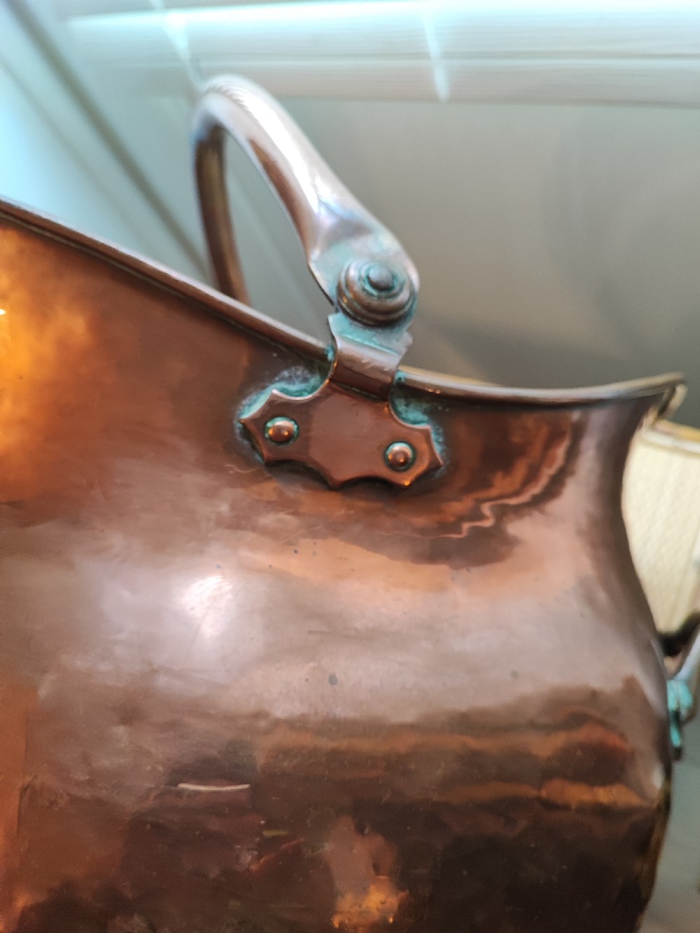Victorian copper helmet coal or log bucket. View VIII