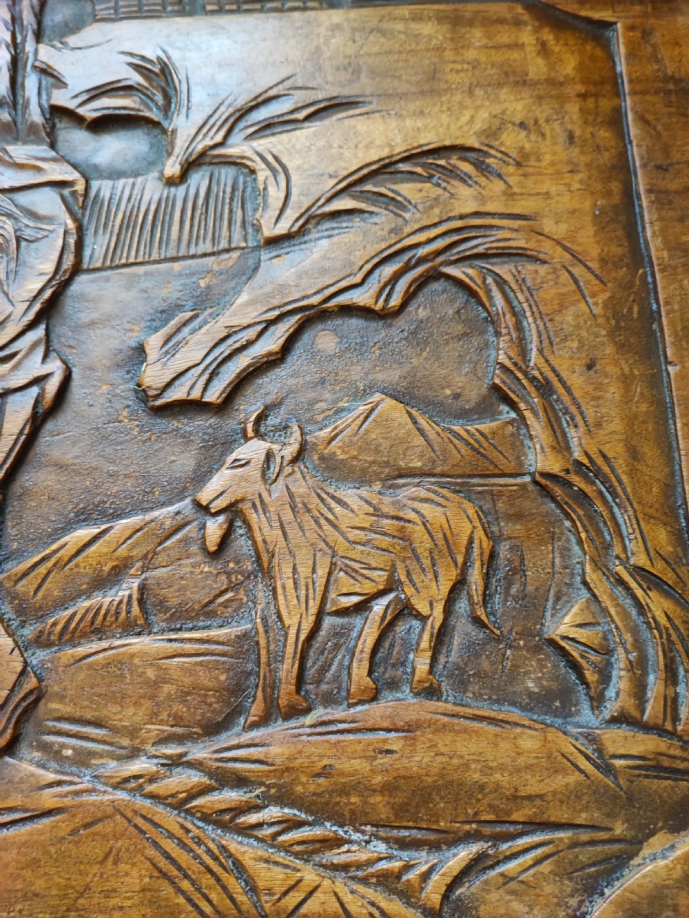 An antique brass bound  chinese  carved camphor trunk  View XII