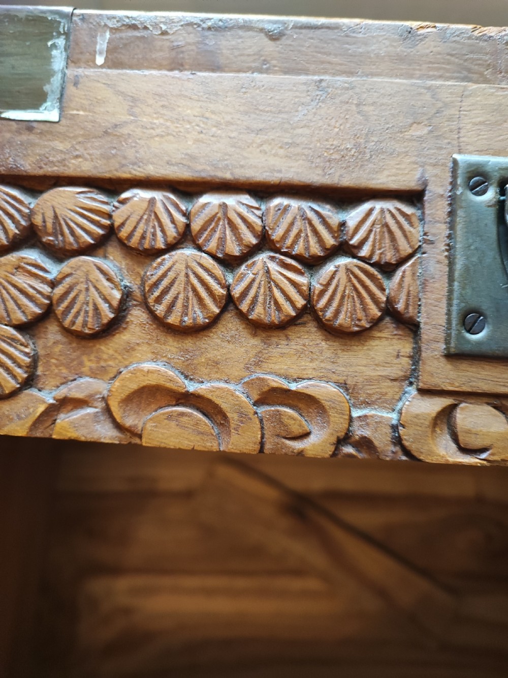 An antique brass bound  chinese  carved camphor trunk  View XVII