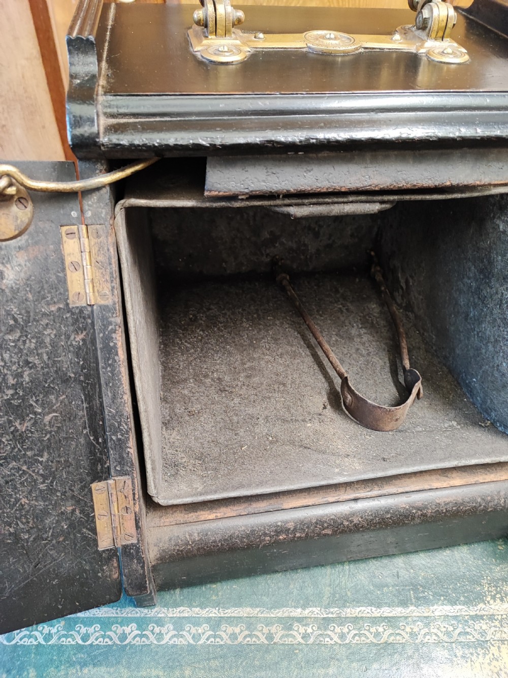 Esthetic movement ebonized and brass panelling ( patent) coalbox. View VII