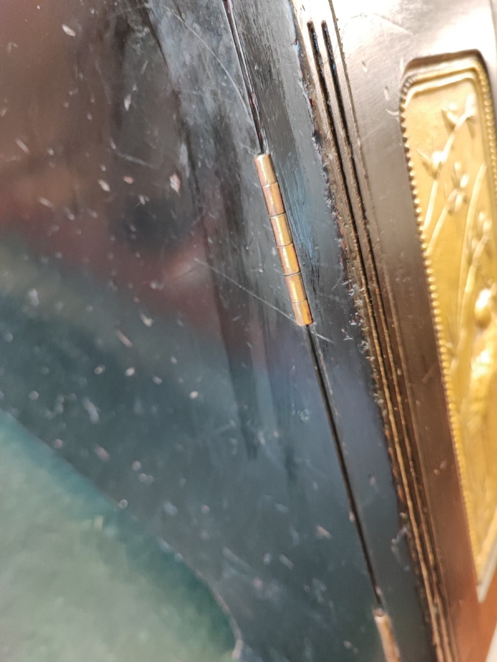Esthetic movement ebonized and brass panelling ( patent) coalbox. View IX