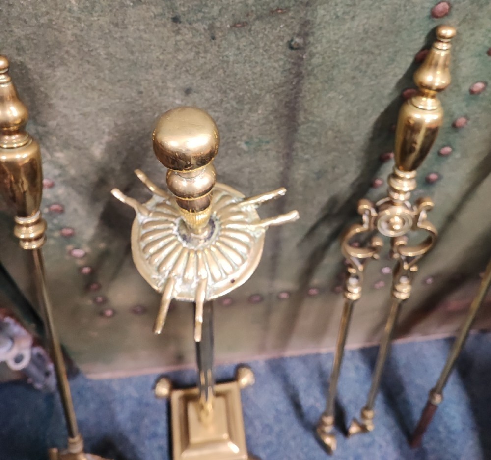 Pretty Victorian brass fire irons or fireplace set. View II