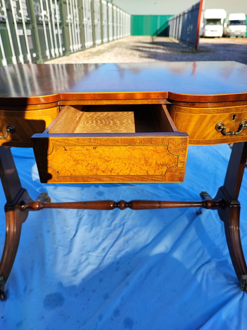 Regency revival inlaid mahogany sofa, table View XXI