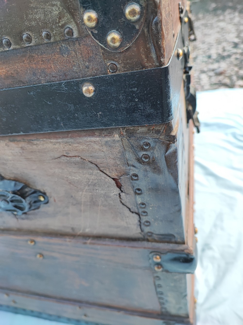 A 19 c tooled leather and mahogany steamer, carriage trunk. View IV