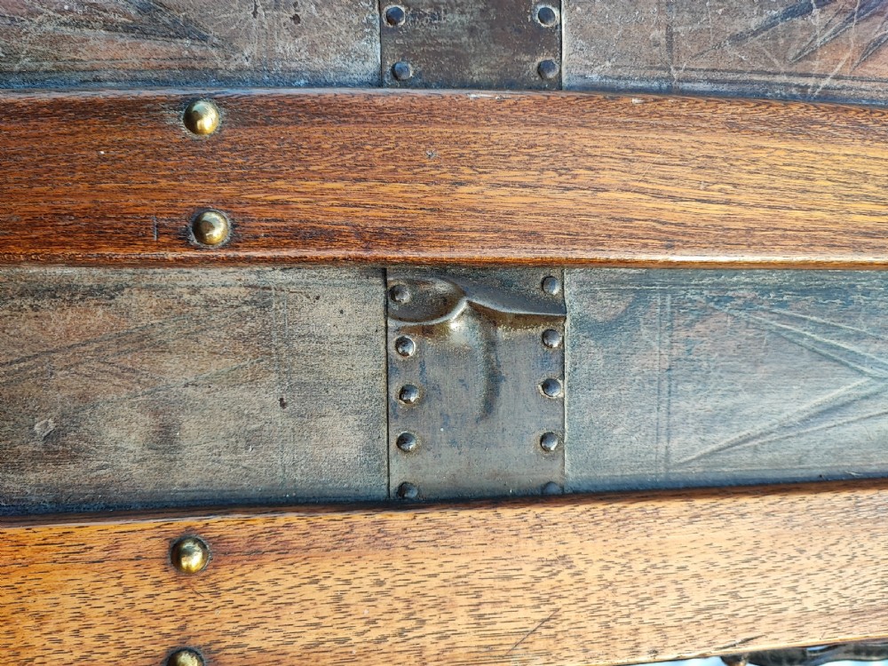 A 19 c tooled leather and mahogany steamer, carriage trunk. View VIII