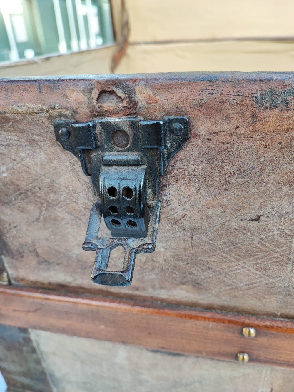 A 19 c tooled leather and mahogany steamer, carriage trunk. View XIII