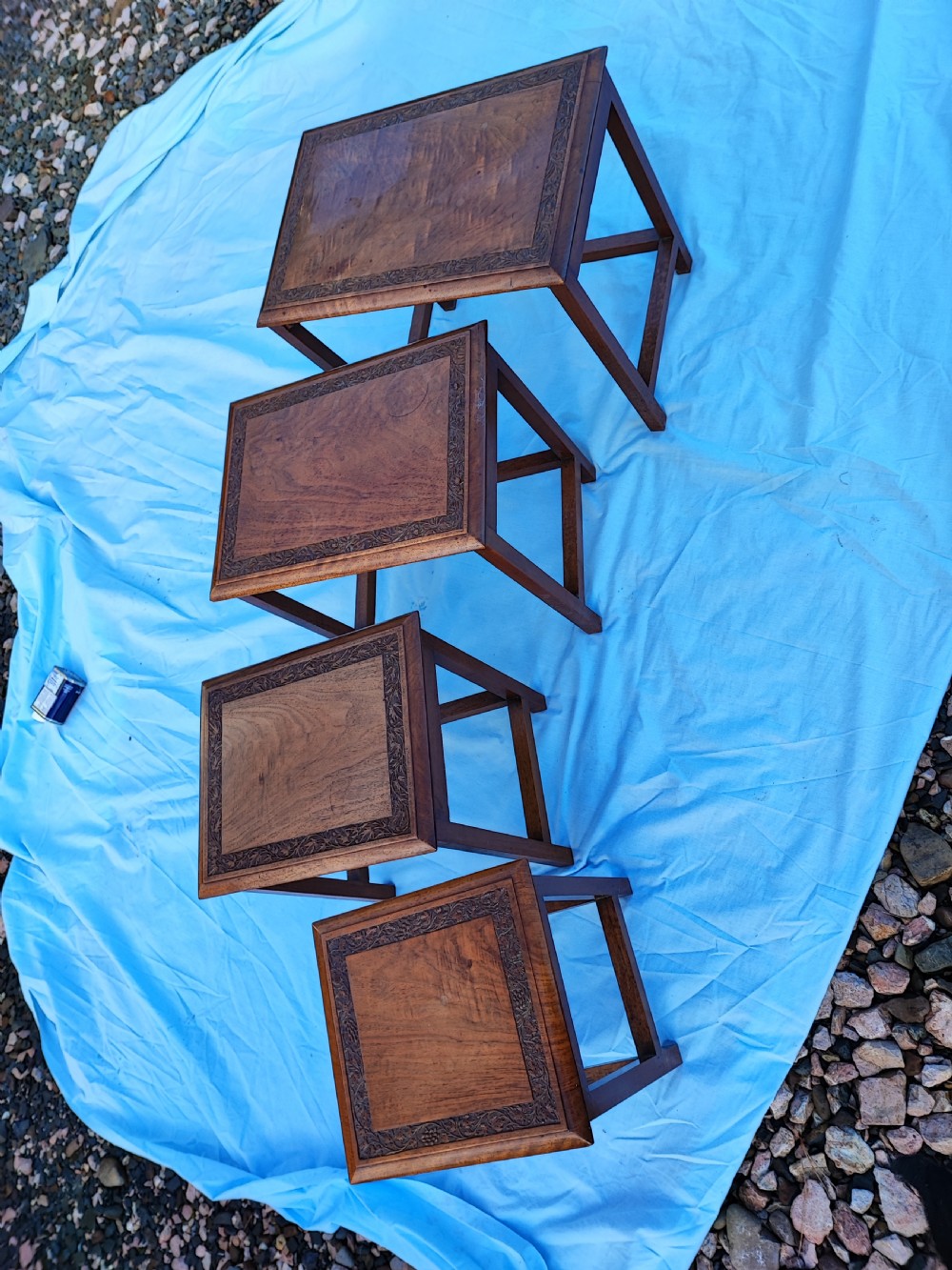 Antique  Anglo Indian Kashmir nest of  four   tables    View IX