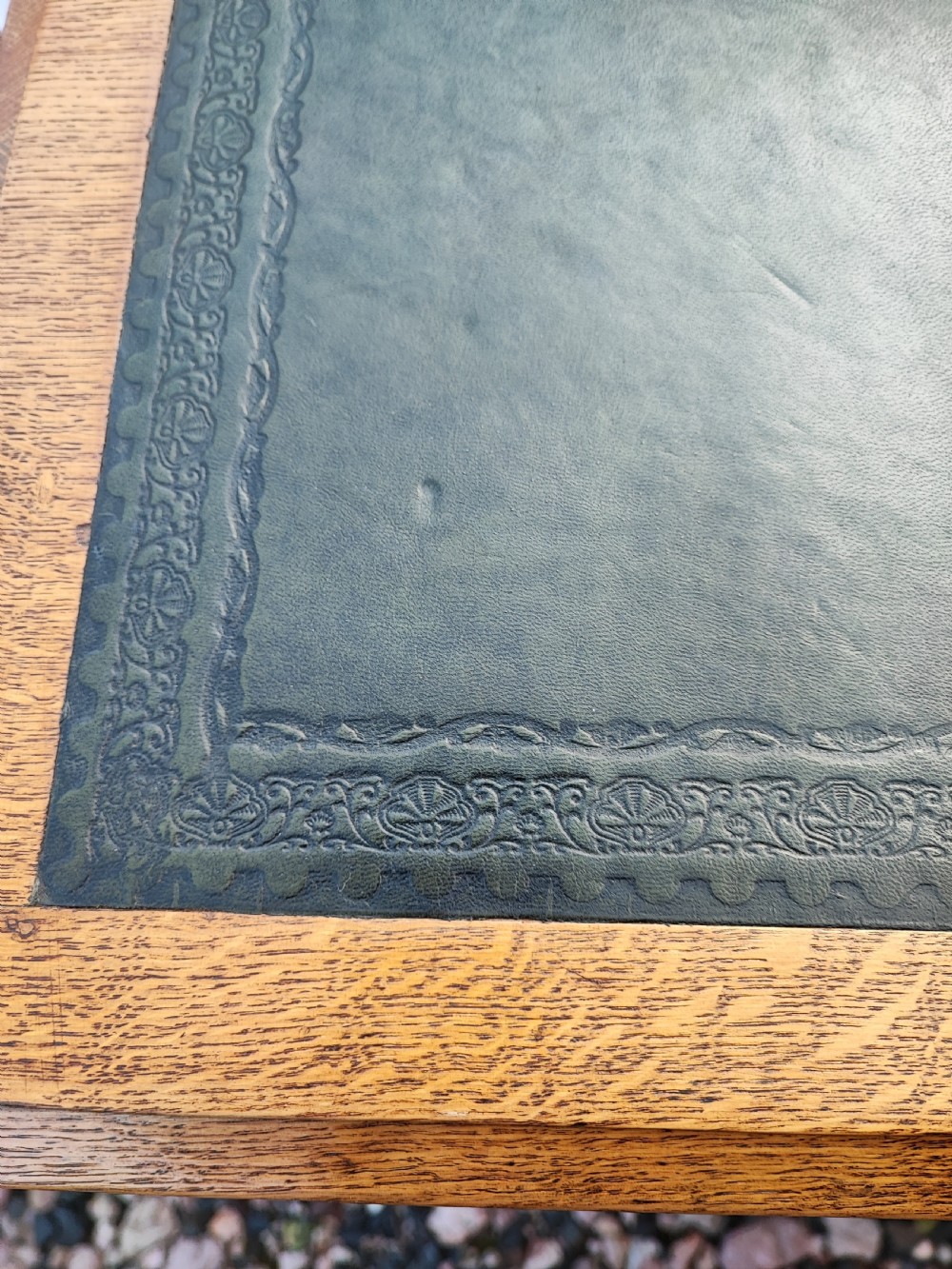 Fine 19c Gothic oak desk. View VII