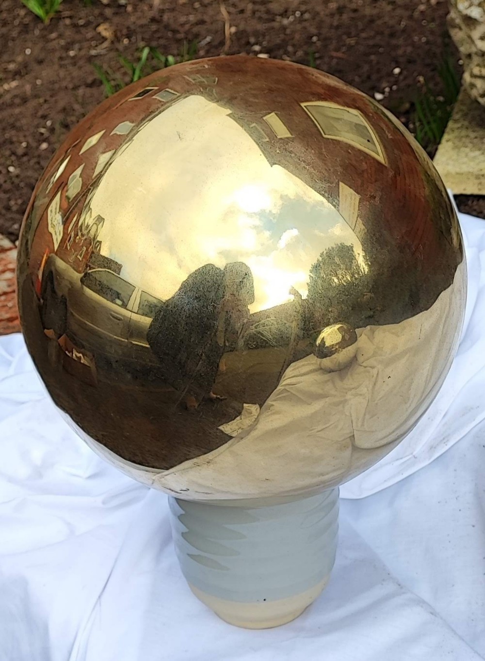 Antique old gold glass witches ball.