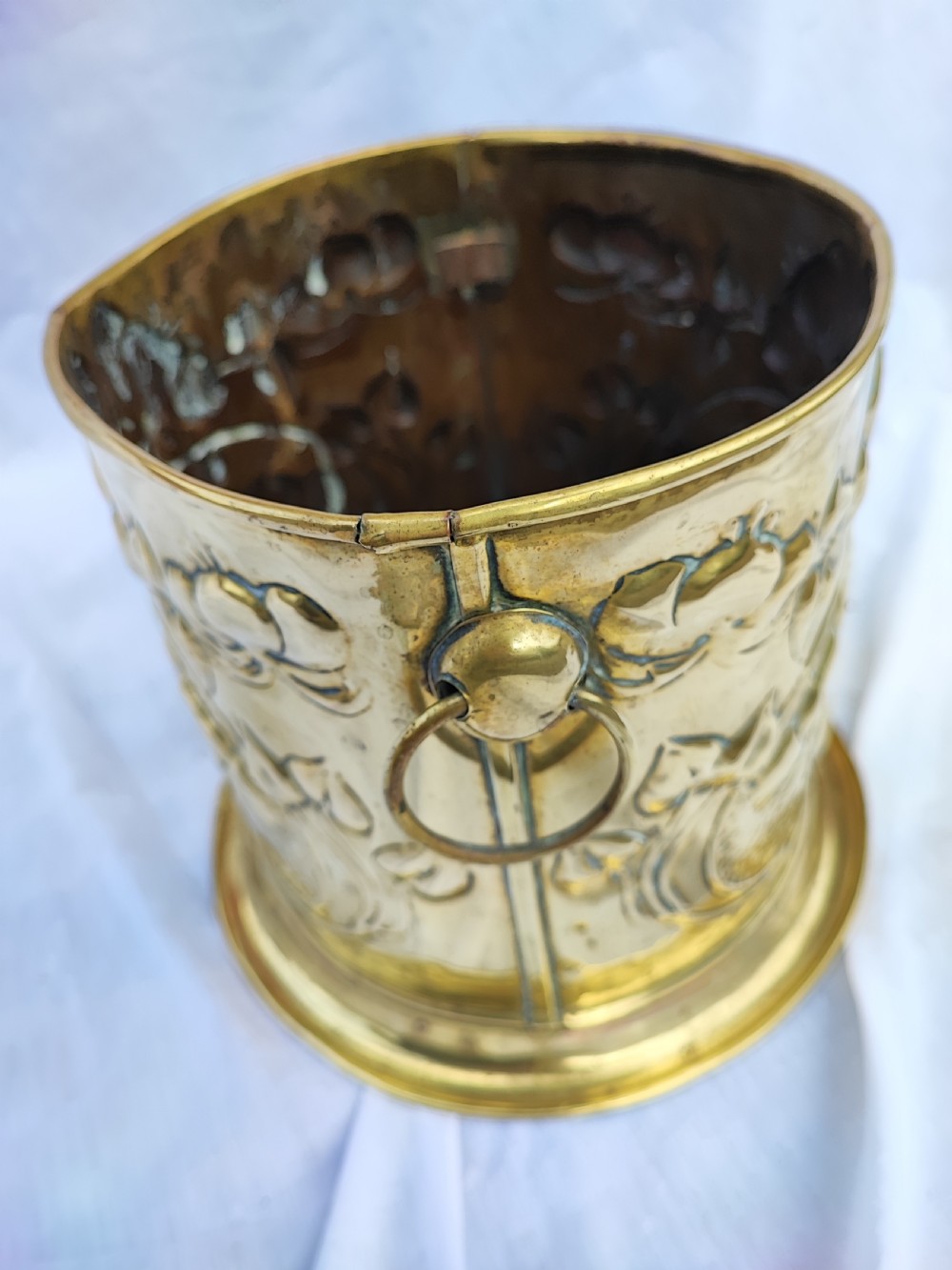 Small Victorian Art Nouveau brass jardinier View II