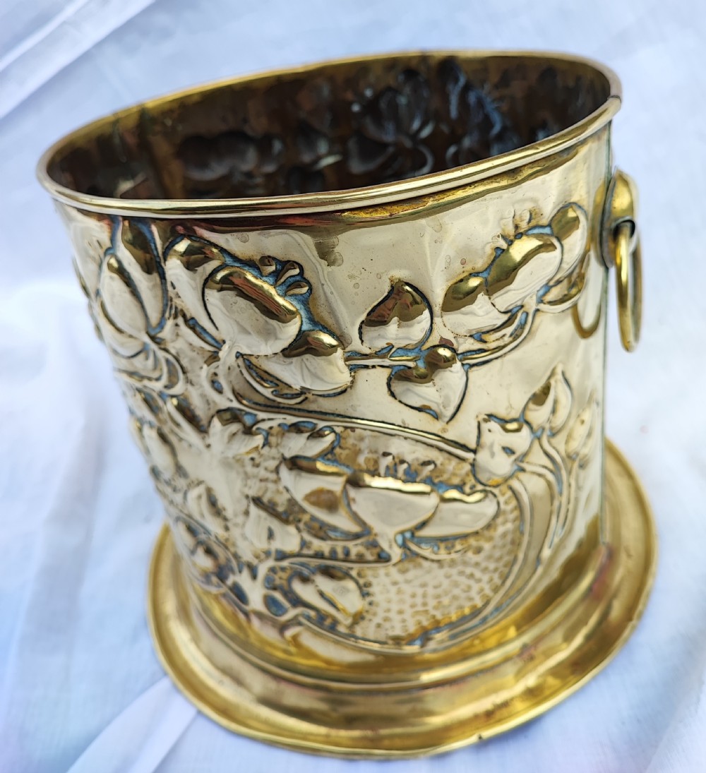 Small Victorian Art Nouveau brass jardinier View V