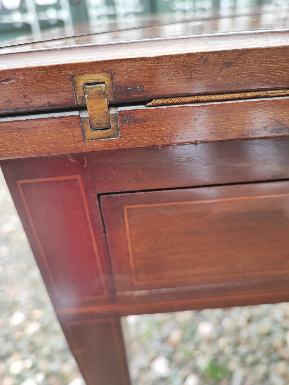 Quality marquetry inland mahogany envelope card table. View III