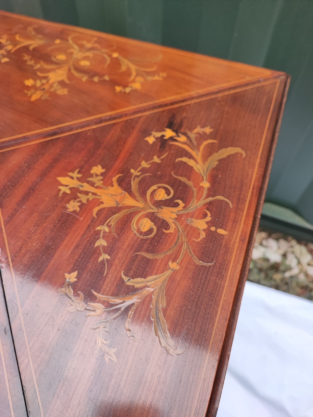 Quality marquetry inland mahogany envelope card table. View IV