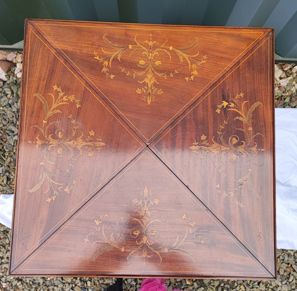 Quality marquetry inland mahogany envelope card table. View VII