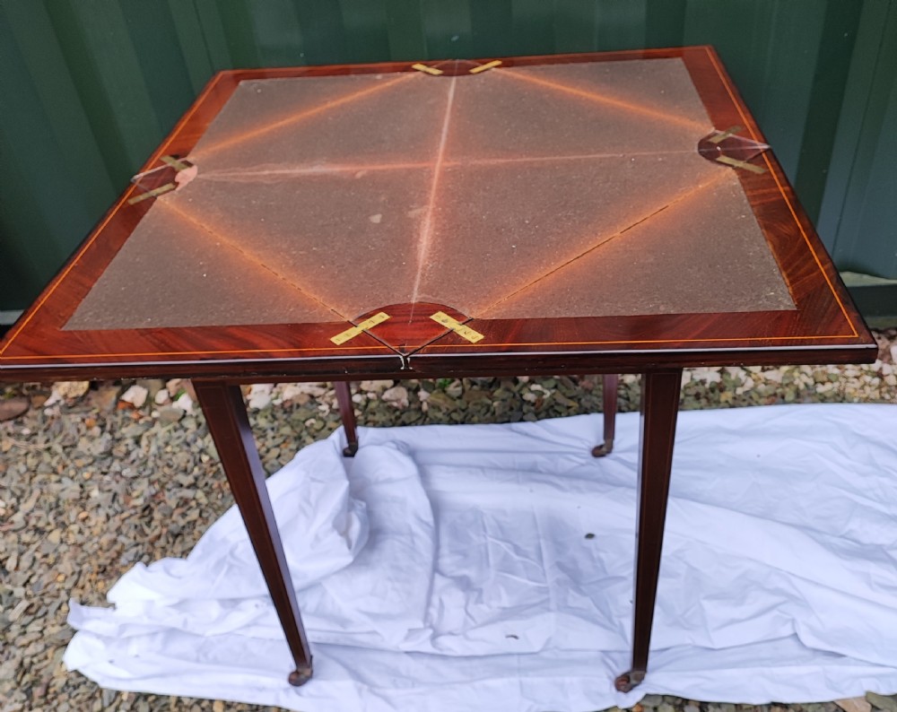 Quality marquetry inland mahogany envelope card table. View VIII