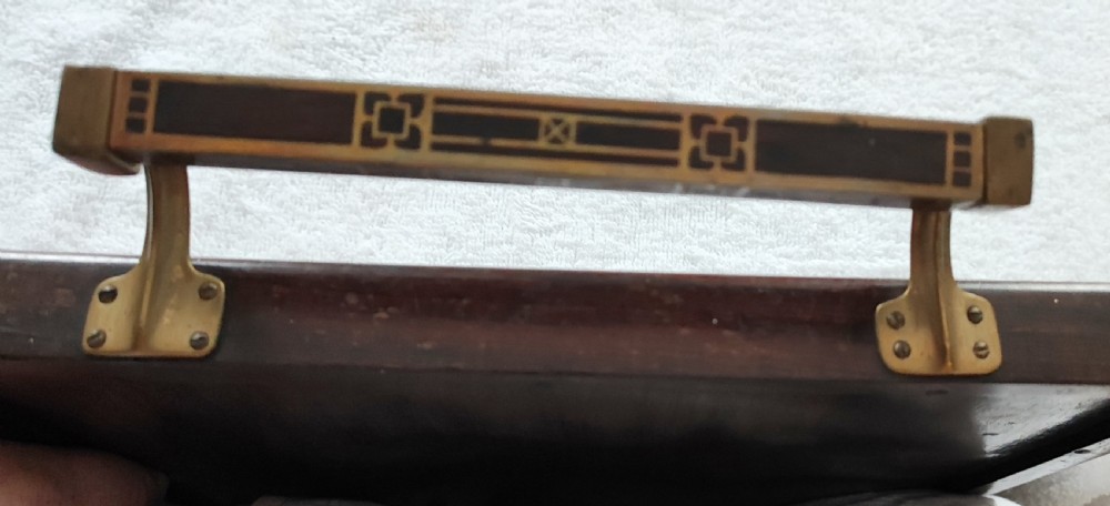 A fine art nouveau brass inlaid tray by Erhard & Sohne Germany. View VI