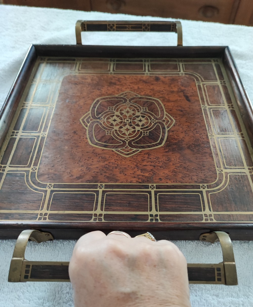 A fine art nouveau brass inlaid tray by Erhard & Sohne Germany. View XII