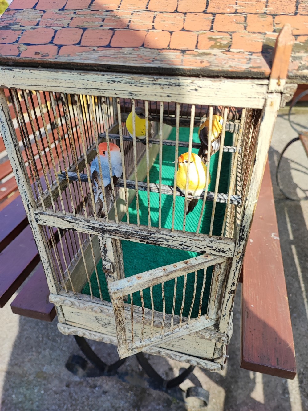 An antique folk art pavilion bird cage. View II