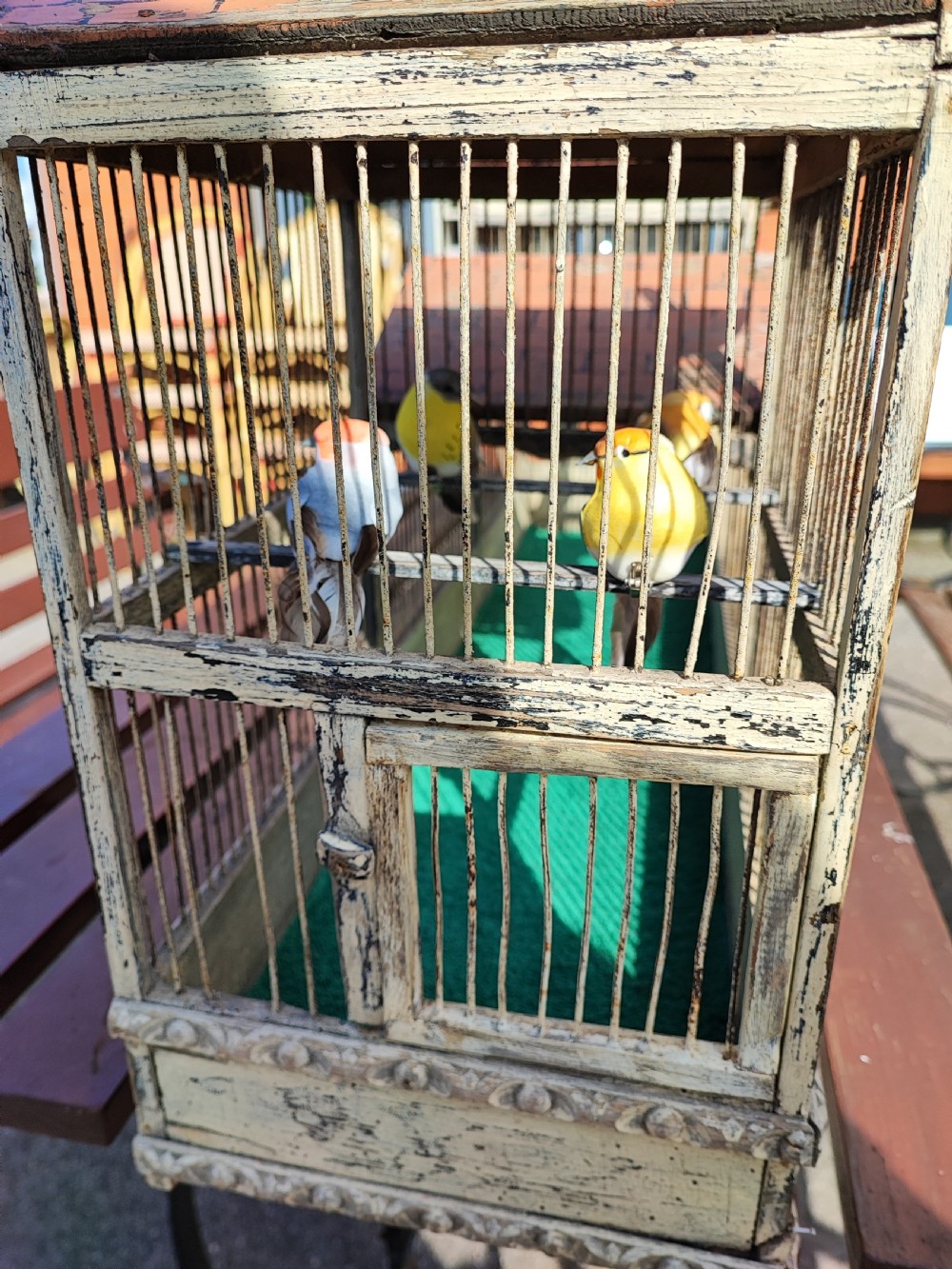 An antique folk art pavilion bird cage. View III
