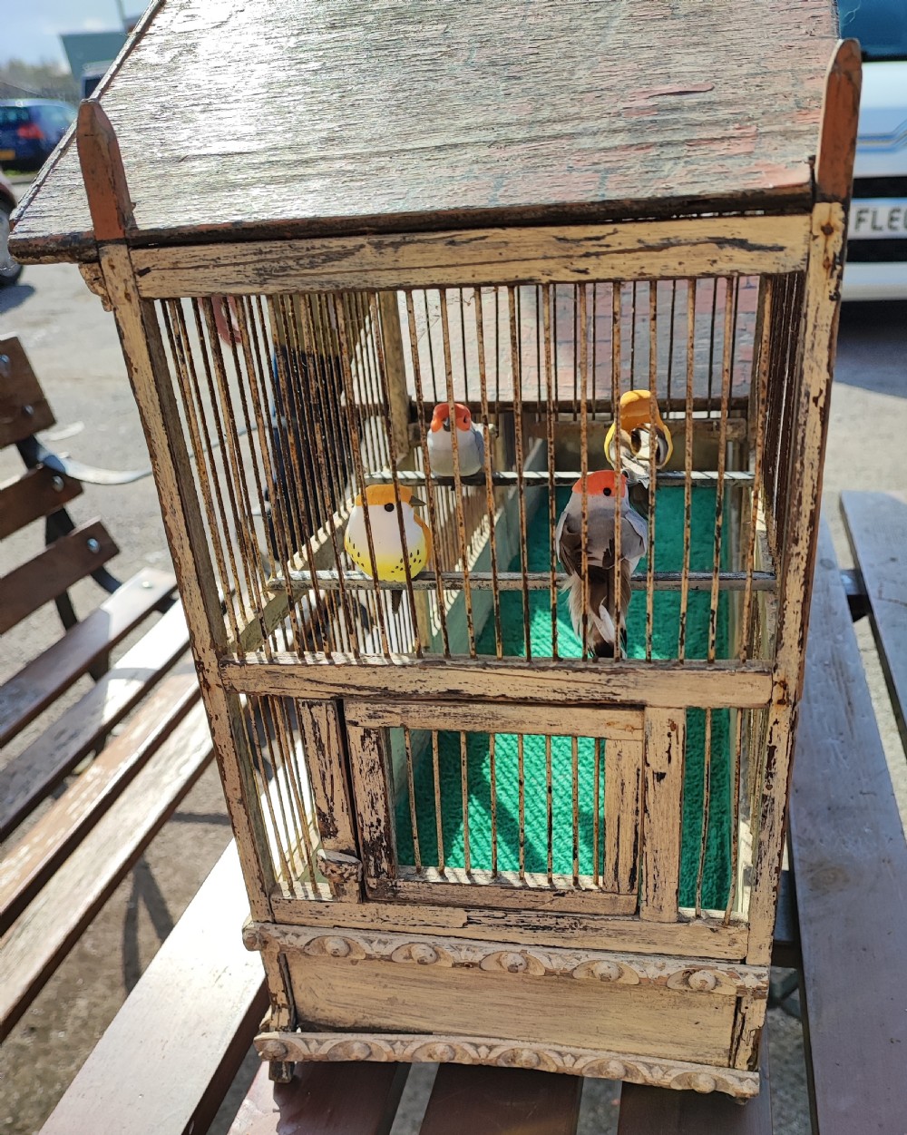 An antique folk art pavilion bird cage. View VIII