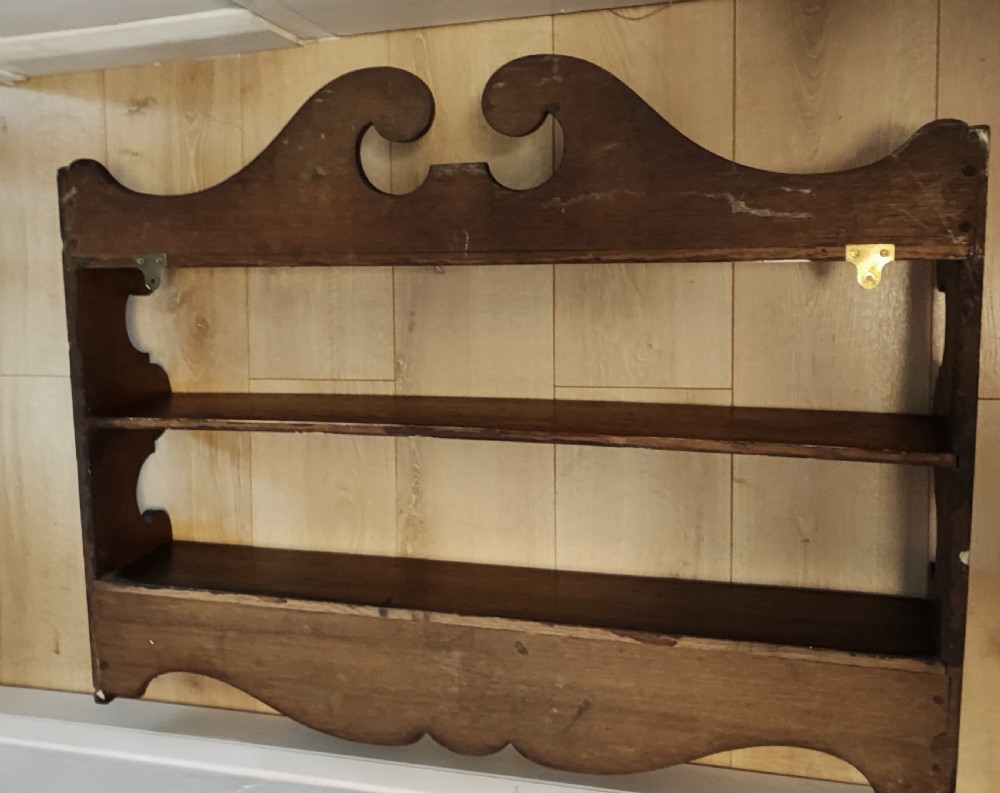 Antique carved oak hanging wall shelves View II