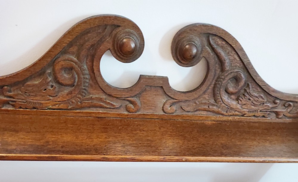 Antique carved oak hanging wall shelves View V
