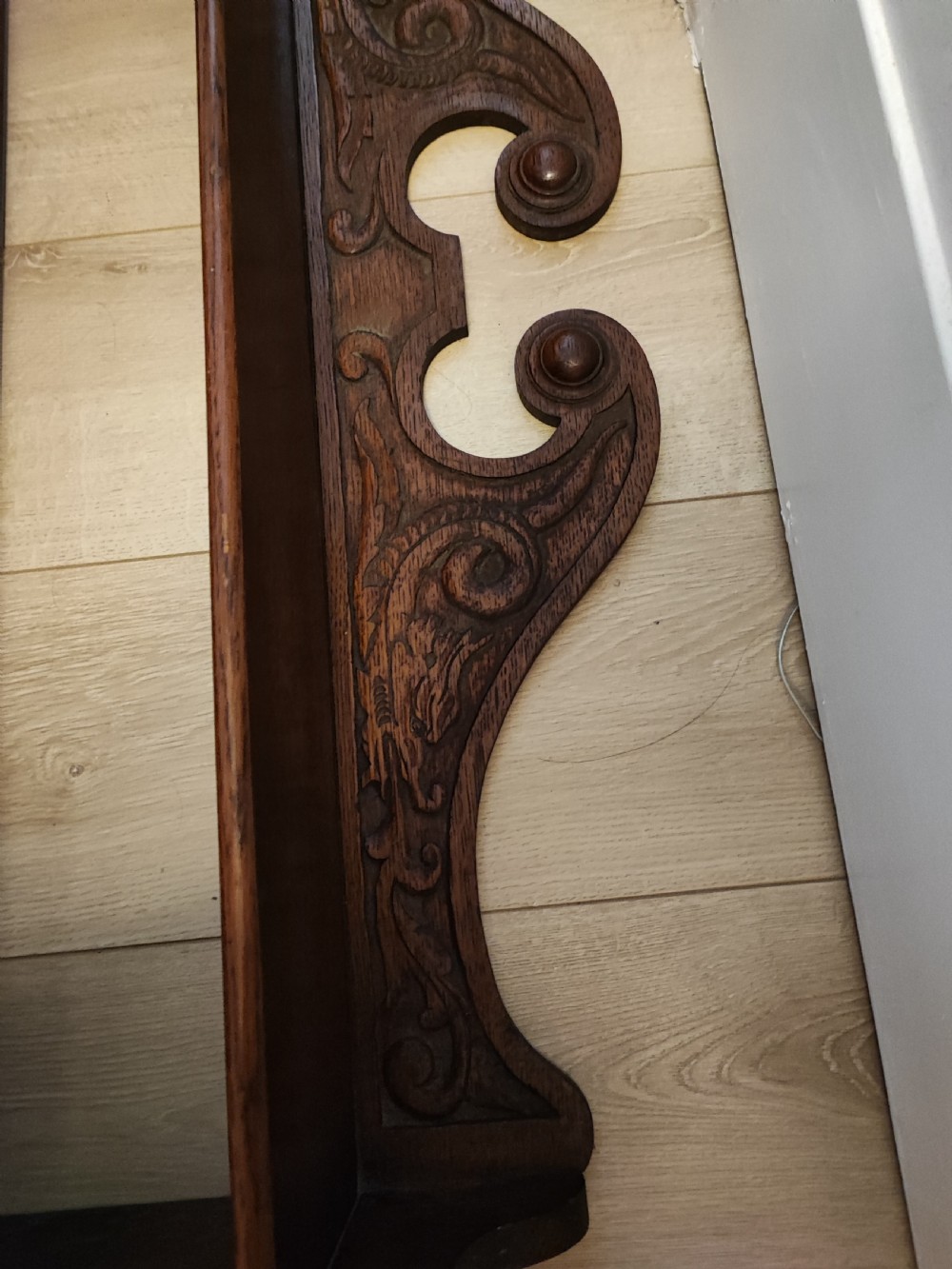 Antique carved oak hanging wall shelves View XI