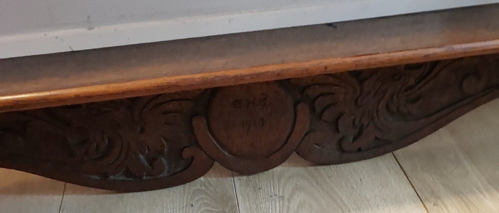 Antique carved oak hanging wall shelves View XV