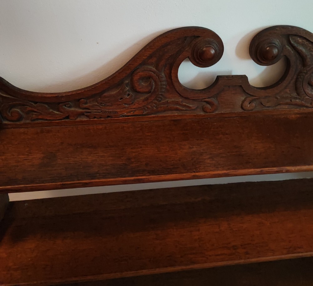 Antique carved oak hanging wall shelves View XVII