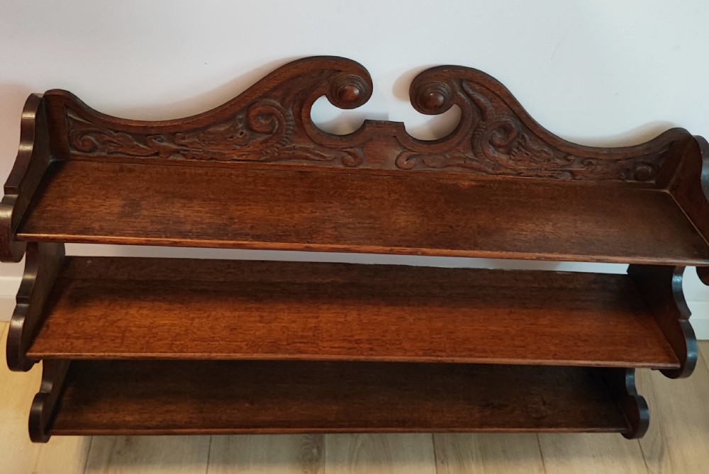 Antique carved oak hanging wall shelves View XIX