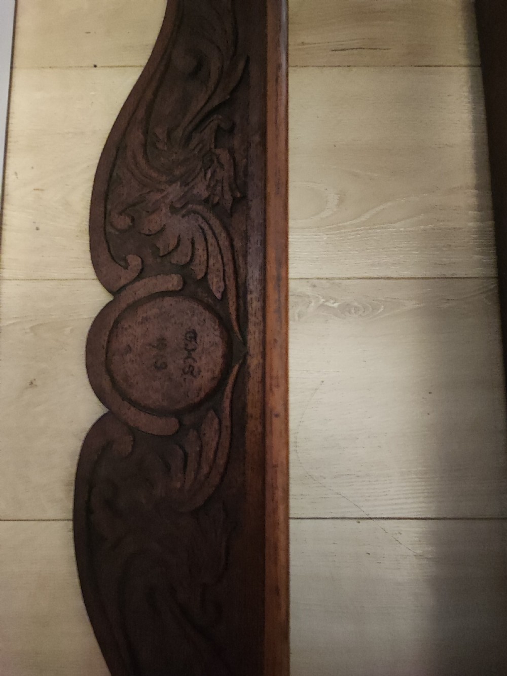 Antique carved oak hanging wall shelves View XX