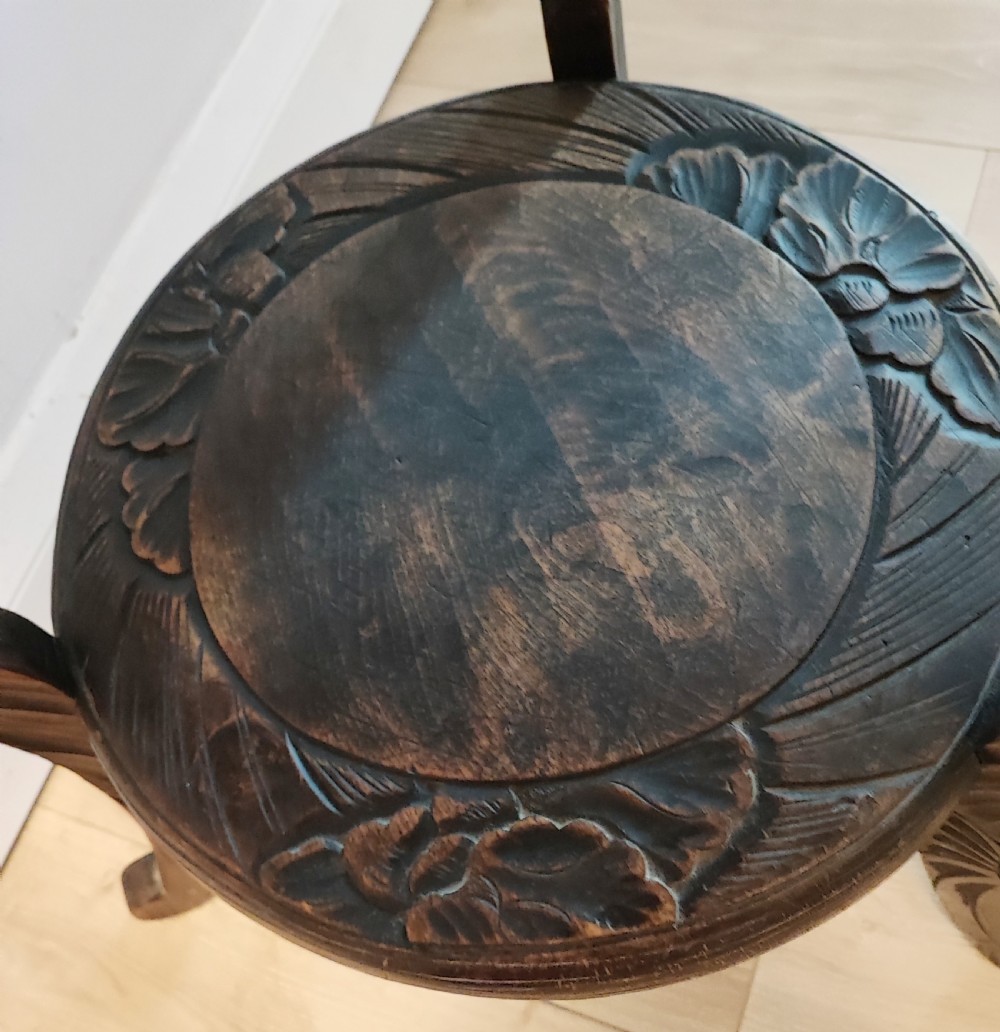 Liberty & Co large art's and crafts Japanese carved occasional table  View III