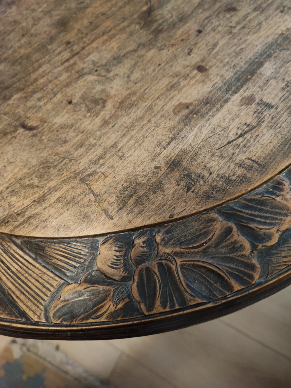 Liberty & Co large art's and crafts Japanese carved occasional table  View VI