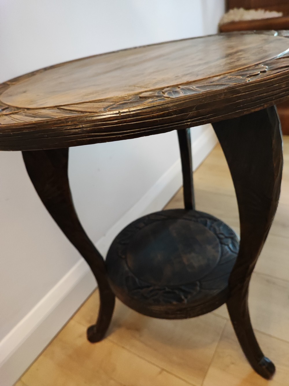Liberty & Co large art's and crafts Japanese carved occasional table  View VII
