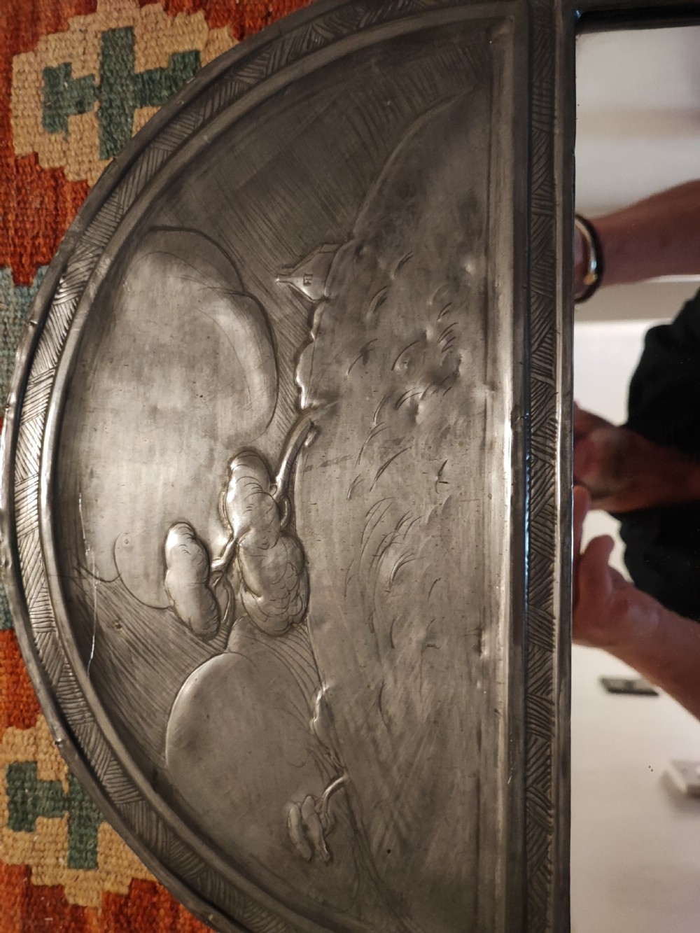 Antique art's and crafts pewter framed mirror by Rowley, Church Street london Kensington. View II