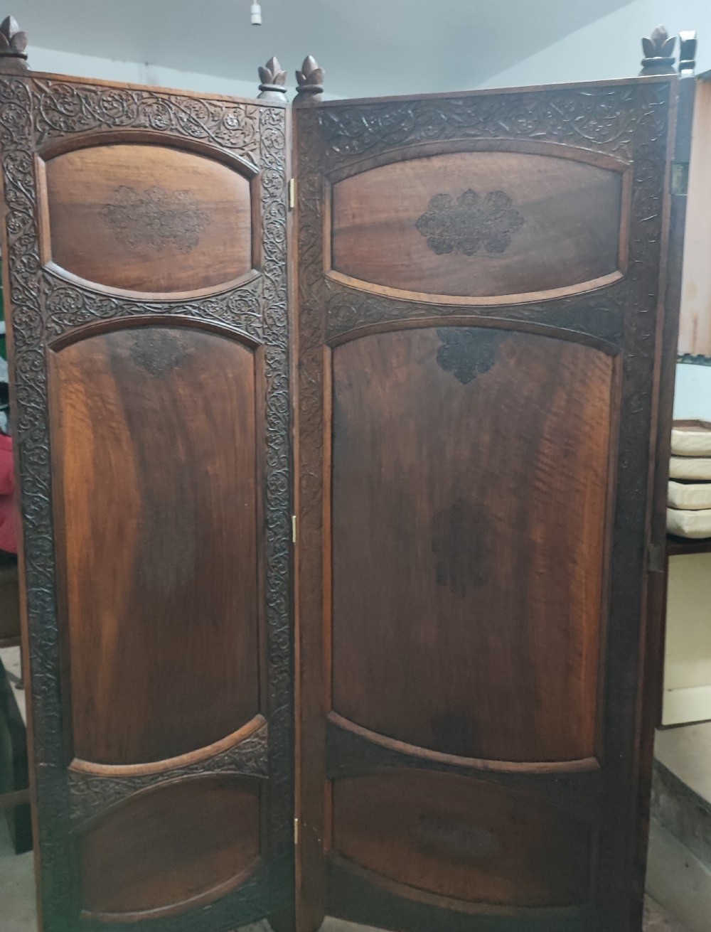 Fine Anglo Indian 3 fold carved hardwood screen  View XIII