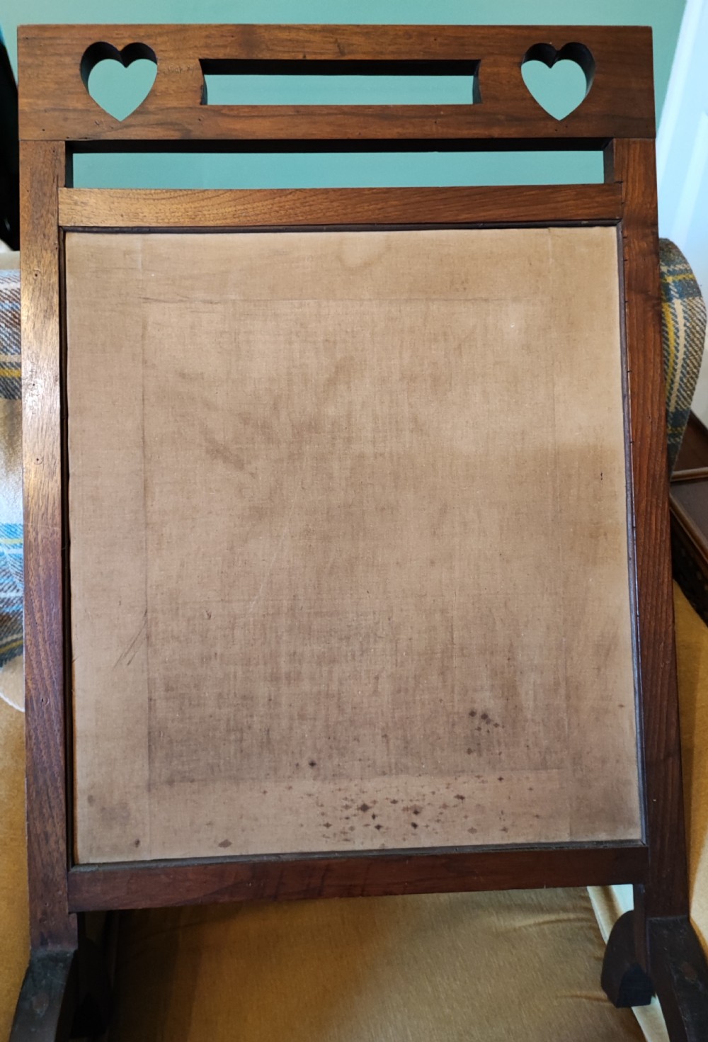 A liberty of London walnut and silk embroid art nouveau fire screen. View IX