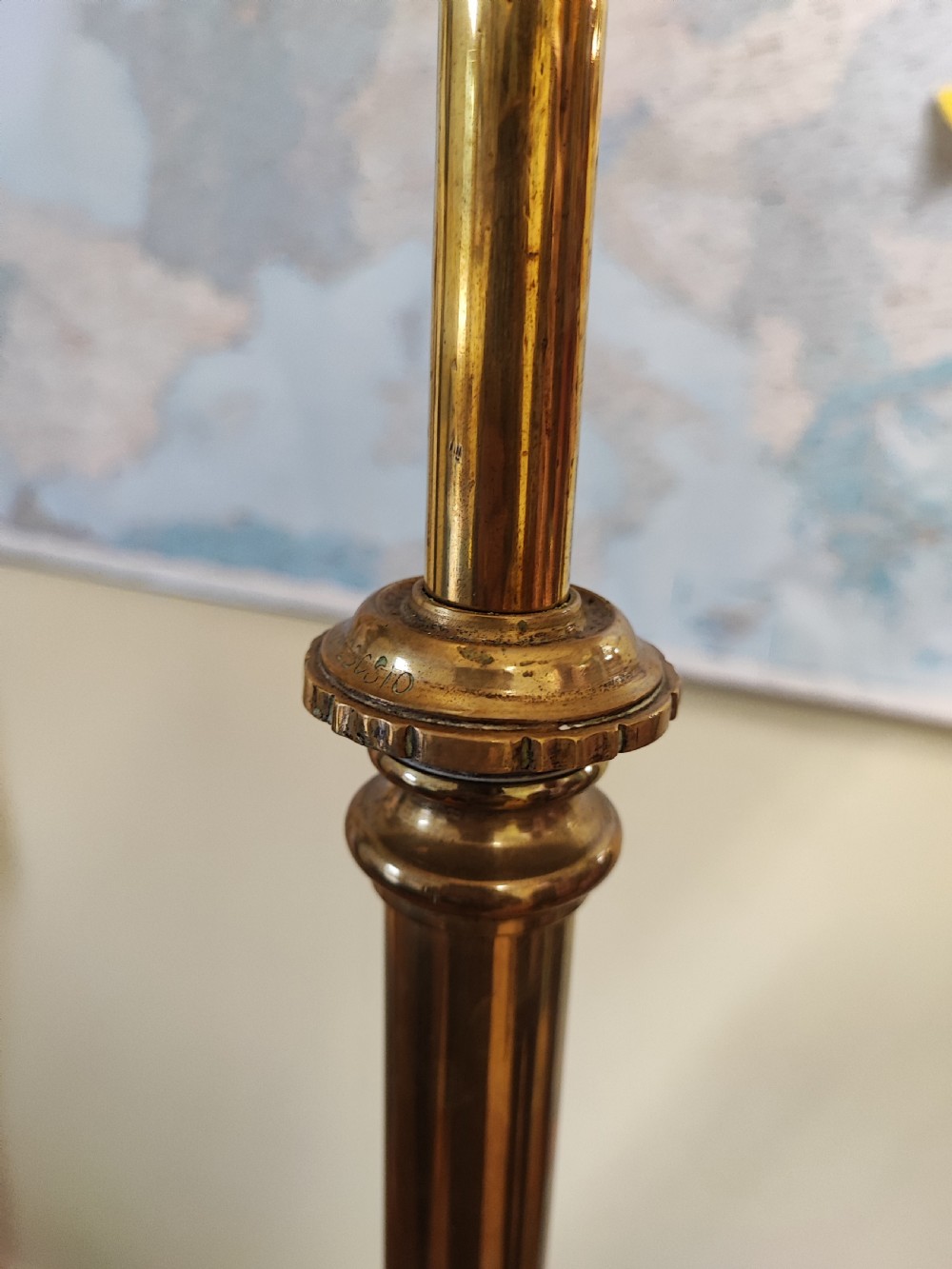 Victorian brass telescopic standard lamp with shade. View IV