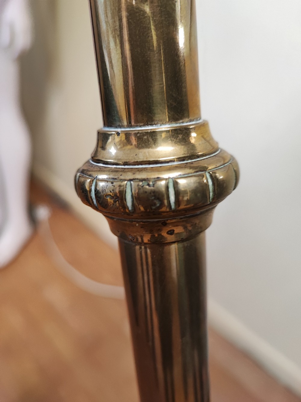 Victorian brass telescopic standard lamp with shade. View VII