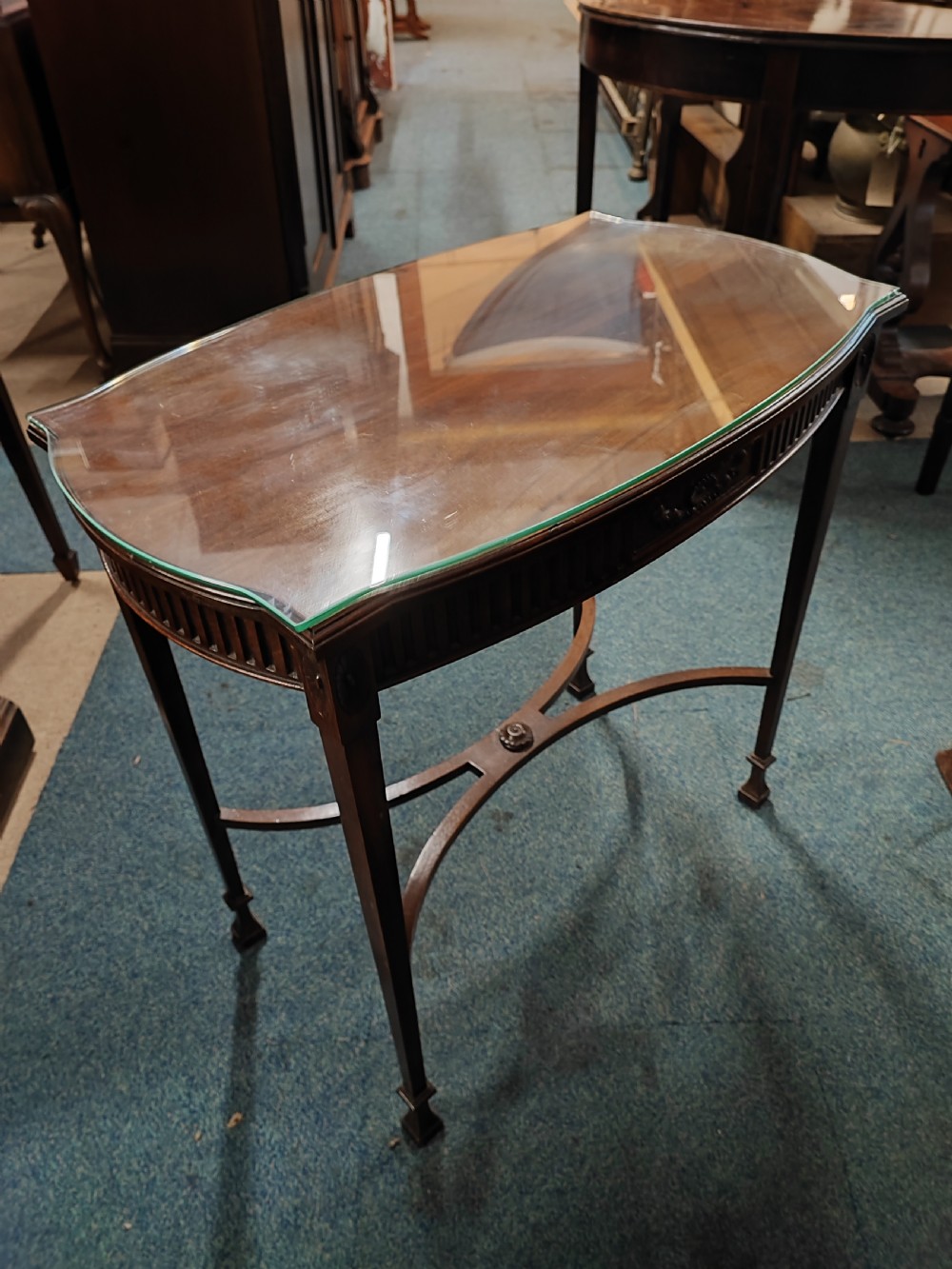 An antique carved Adams style mahogany lamp or side table. View III
