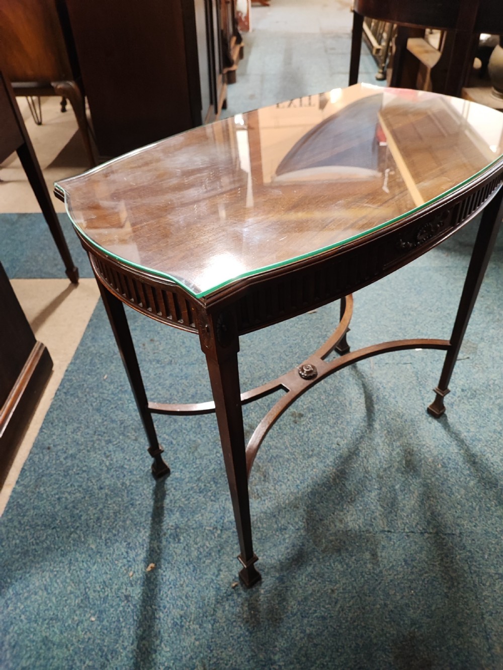 An antique carved Adams style mahogany lamp or side table. View IV