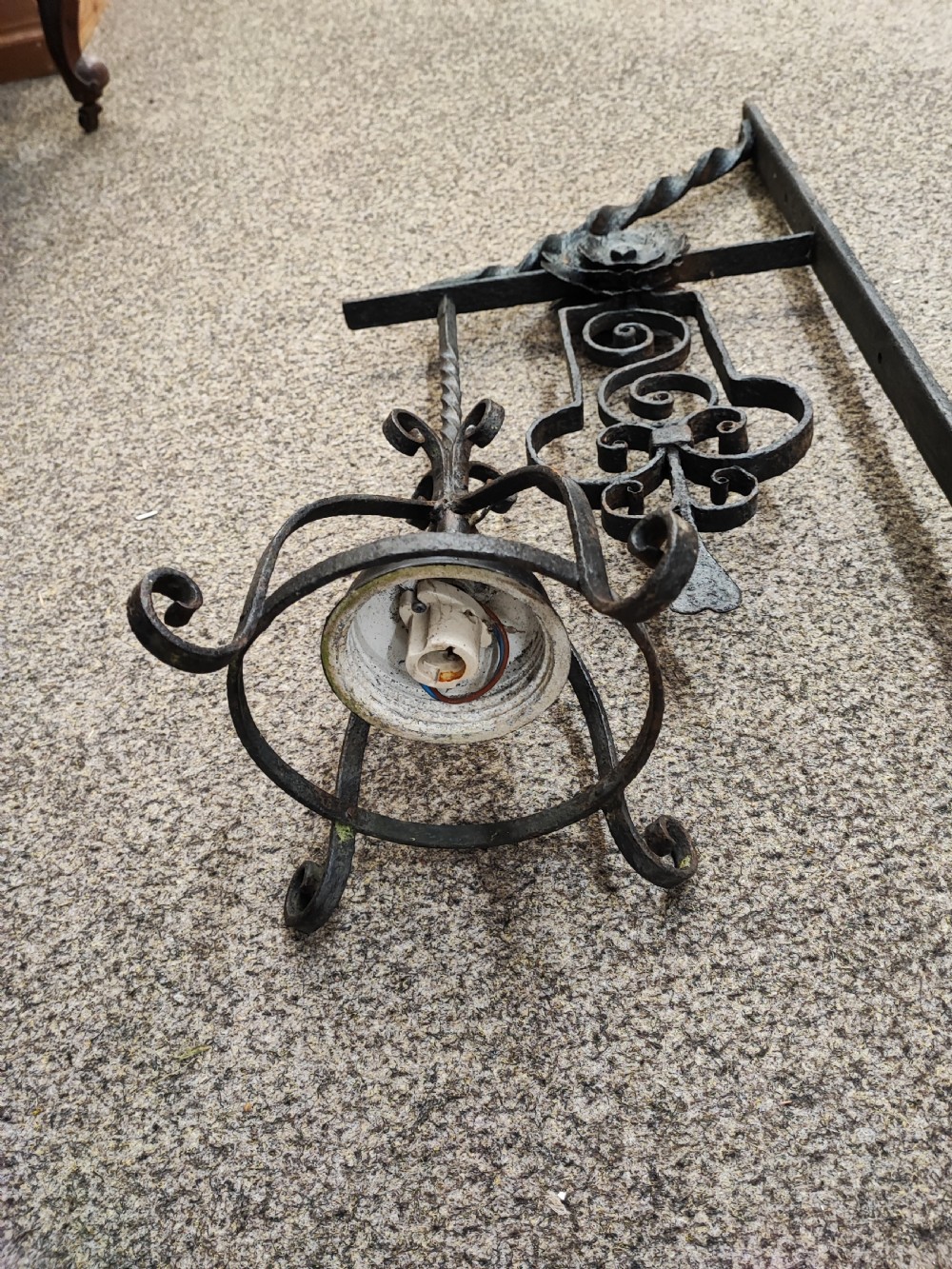 A large 19 c wrought iron wall candle lamp. View V